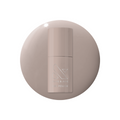 Bottle of AW - Gel nail polish in warm toned grey on matching circular polish swatch background