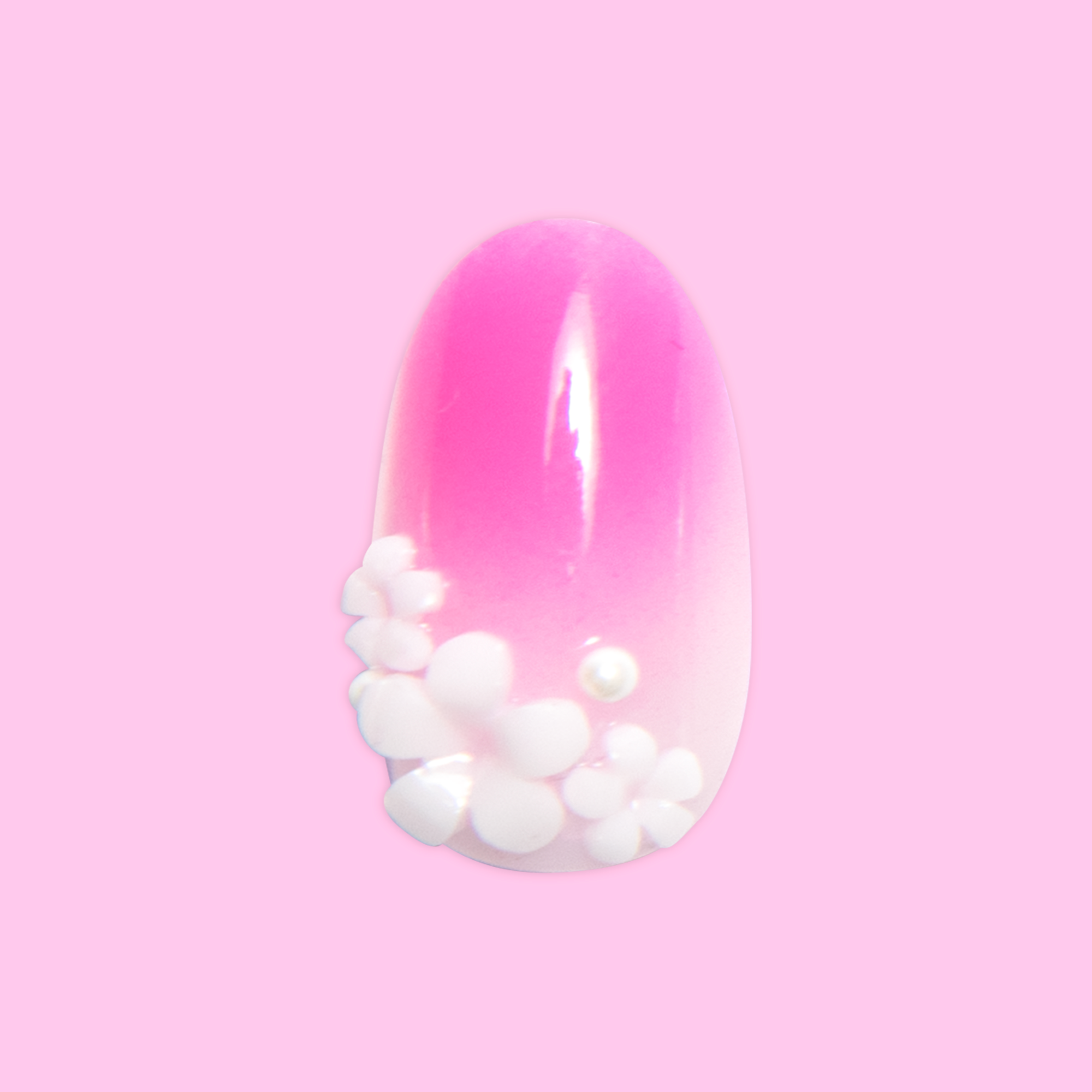 Pink Ombre with Flower Gems - Press On | Medium | Oval