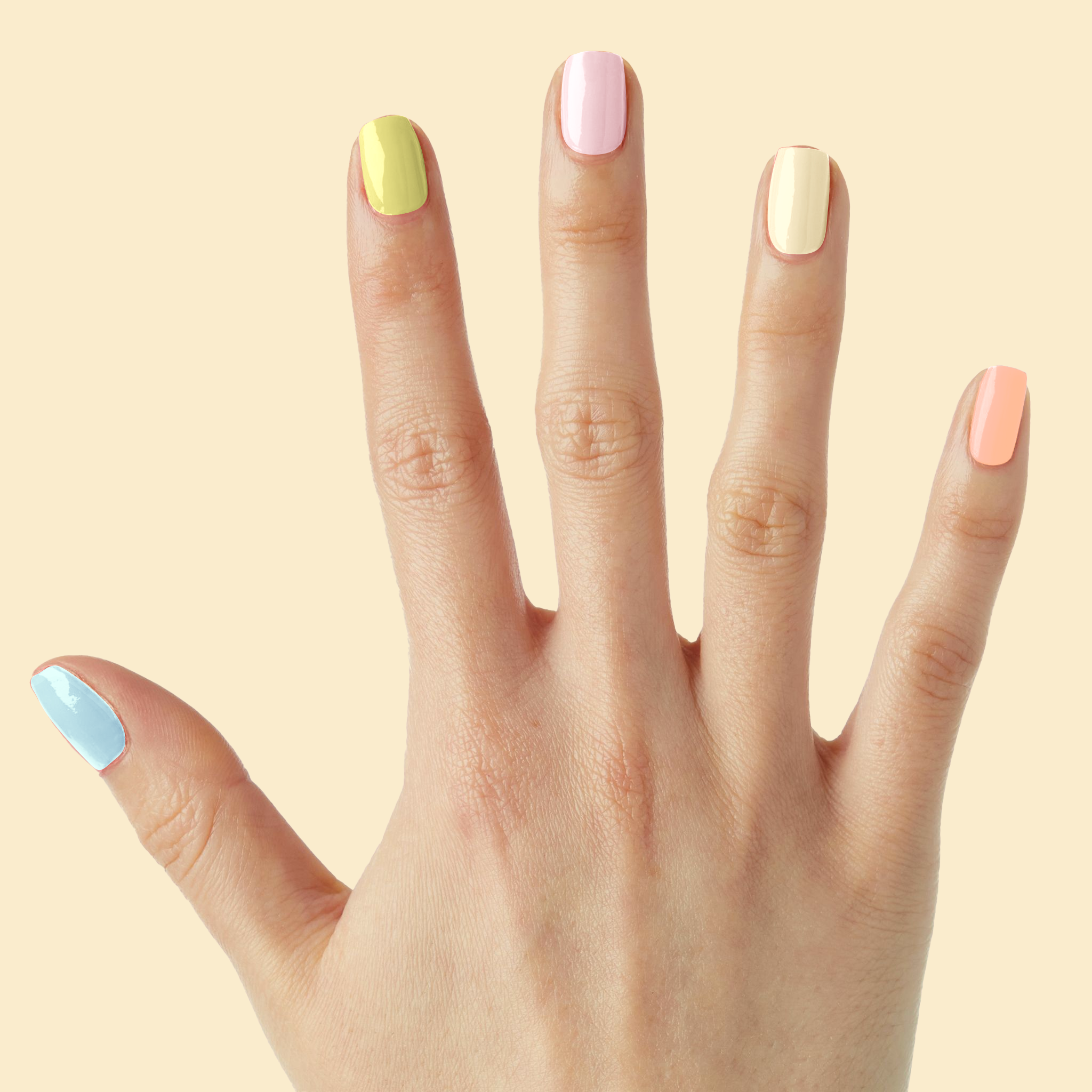 Tutti Frutti pastel multi-color nails for a fresh and cheerful at home mani with long-lasting polish finish