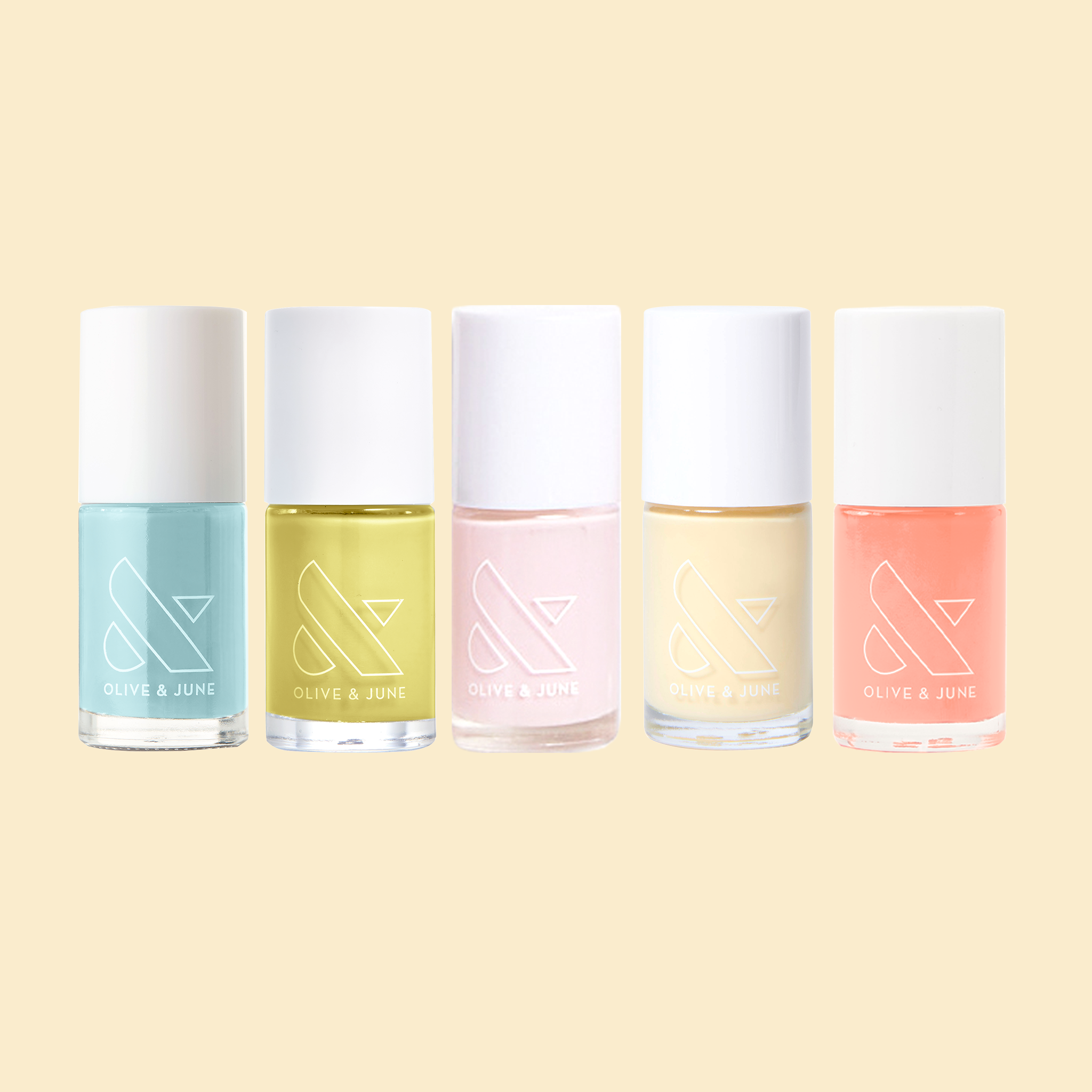 Tutti Frutti nail polish set featuring five pastel shades for a bright and fresh at home manicure and pedicure session
