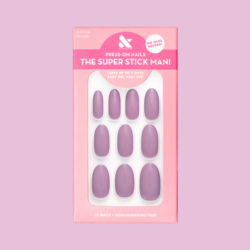 Prairie | Medium | Oval - Tab Press-On showing medium oval purple press-on nails for an easy at home manicure