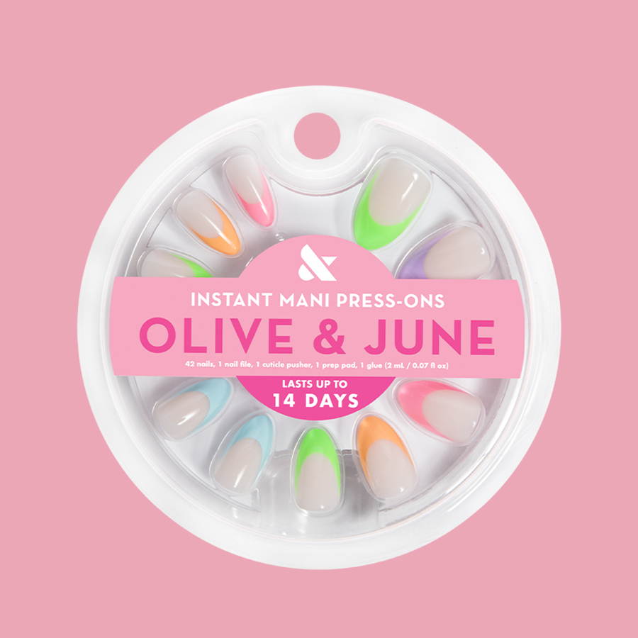 Pastel Neon French - Press-On | Medium | Almond with bright pastel tips for easy at-home manicure and long-lasting wear