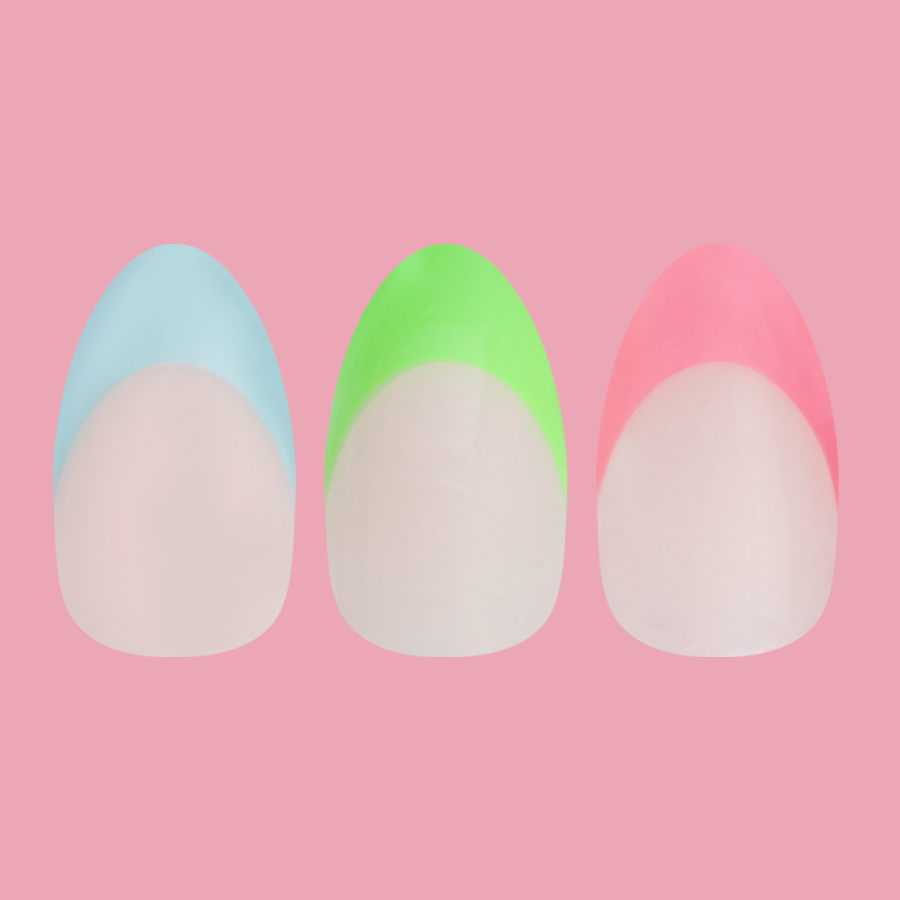Pastel Neon French - Press-On | Medium | Almond with vibrant pastel neon tips for quick, stylish at-home manicure and long-lasting wear