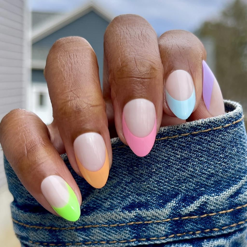 Pastel Neon French - Press-On | Medium | Almond with colorful nearly-neon tips for quick, stylish at-home manicure and long-lasting wear