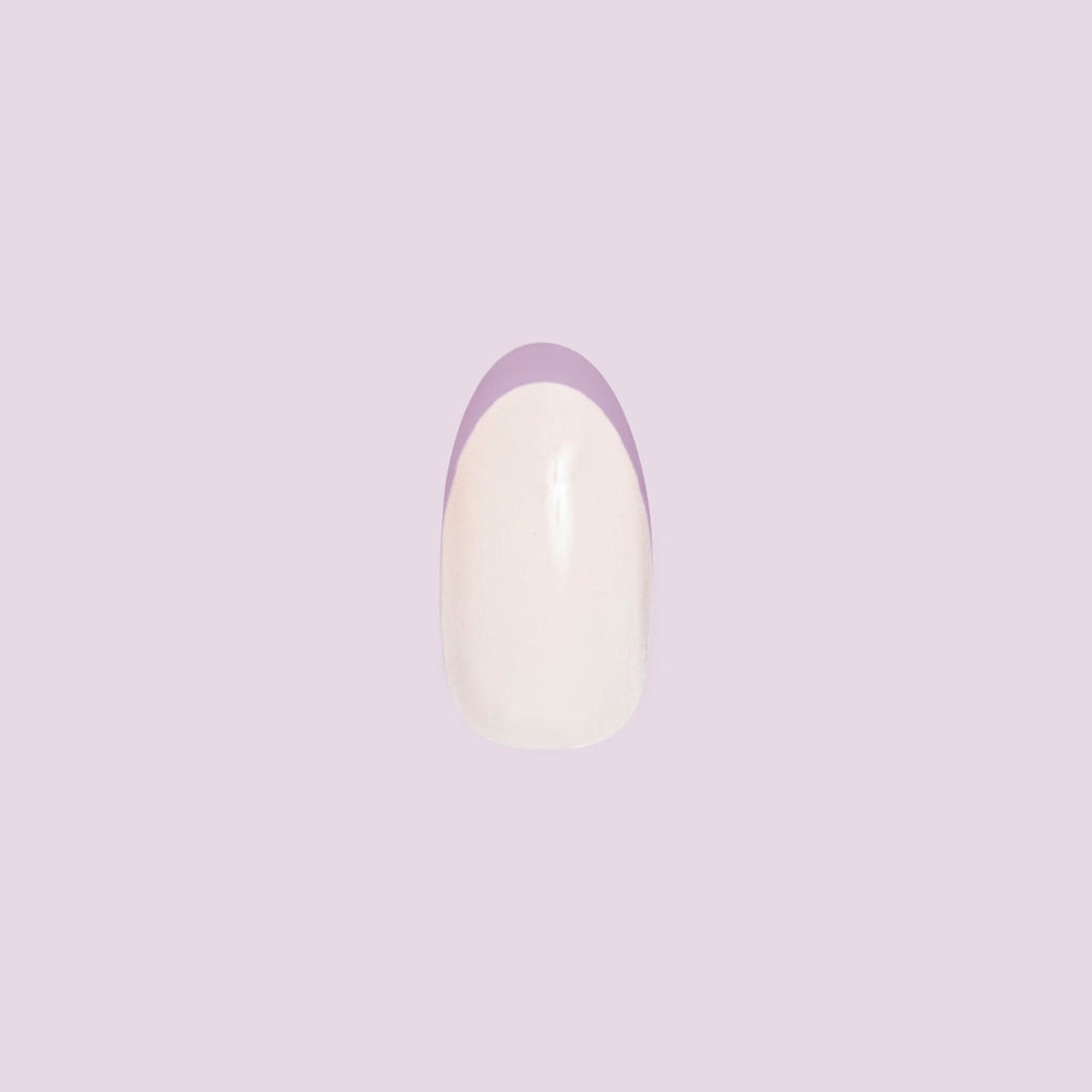 Pastel Rainbow French - Press-On | Medium | Oval nail with narrow pastel tip on milky white base for easy at-home mani