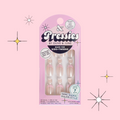 Pink Goldfish French - Pressies | Short Medium | Round showing iridescent pink goldfish tip press on nails in packaging on pink background