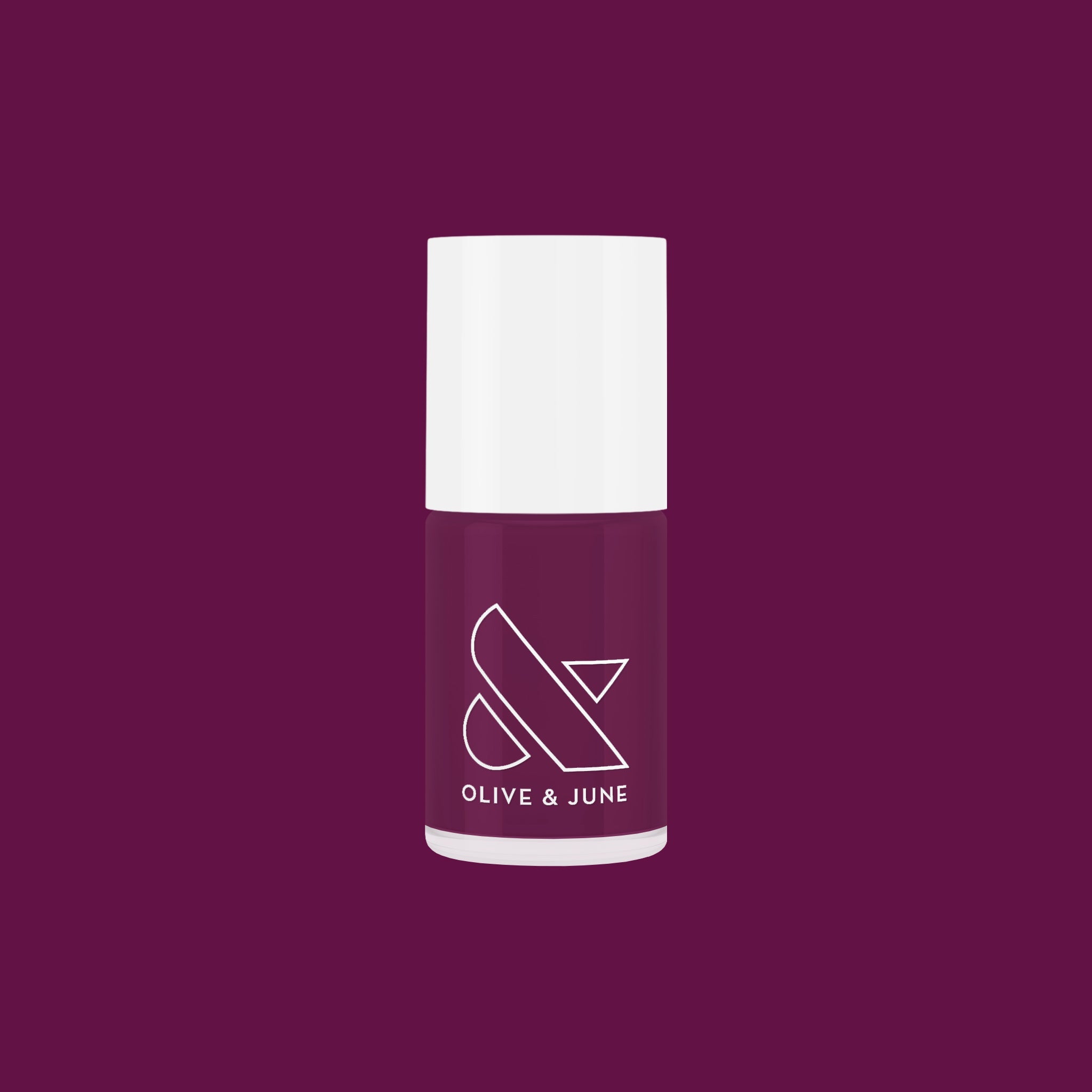 Olive and June Plaza nail polish bottle in deep mulberry purple shade for long-lasting gel manicure