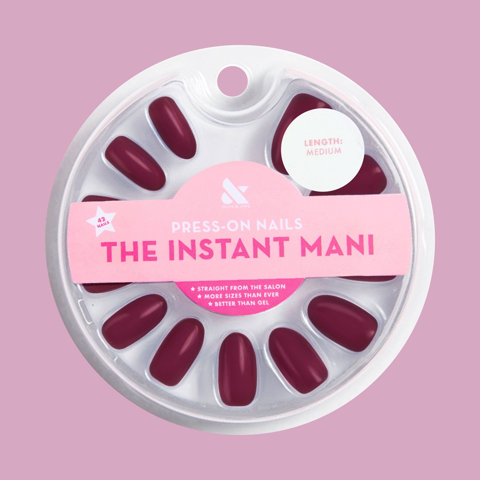 Plaza | Oval | Medium press-on manicure with deep mulberry purple nails for a quick at-home mani