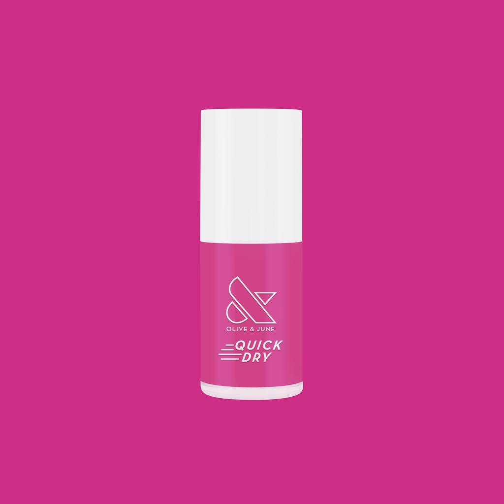 Wildest quick dry gel polish bottle in bold orchid magenta purple shade on solid magenta background