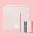 Rescue Kit with cuticle serum, nail strengthener, glossy top coat, and pink pouch for on-the-go nail care