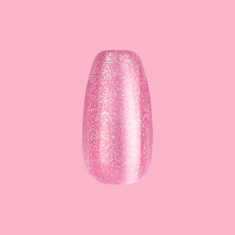 Rose Velvet - Press-On | Medium | Coffin showing single shimmering pink velvet textured medium coffin false nail on pink background