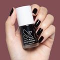 Shop Til You Drop vampy dark red gel polish on short natural nails for a sleek manicure by Olive and June