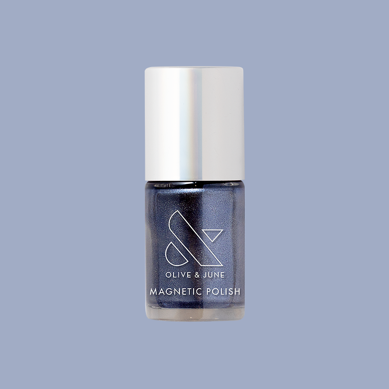 Olive and June Sapphire Velvet magnetic polish bottle with icy blue shimmer for at-home mani and gel polish looks