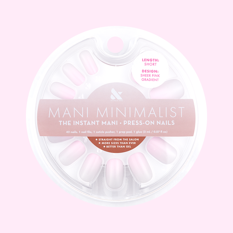 Sheer Pink Gradient - Press-On | Short | Squoval showing short squoval false nails in soft cool pink gradient press-on style