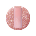Sparkly Pink Drink Gel bottle on a sparkling blush pink glitter background for gel polish mani look