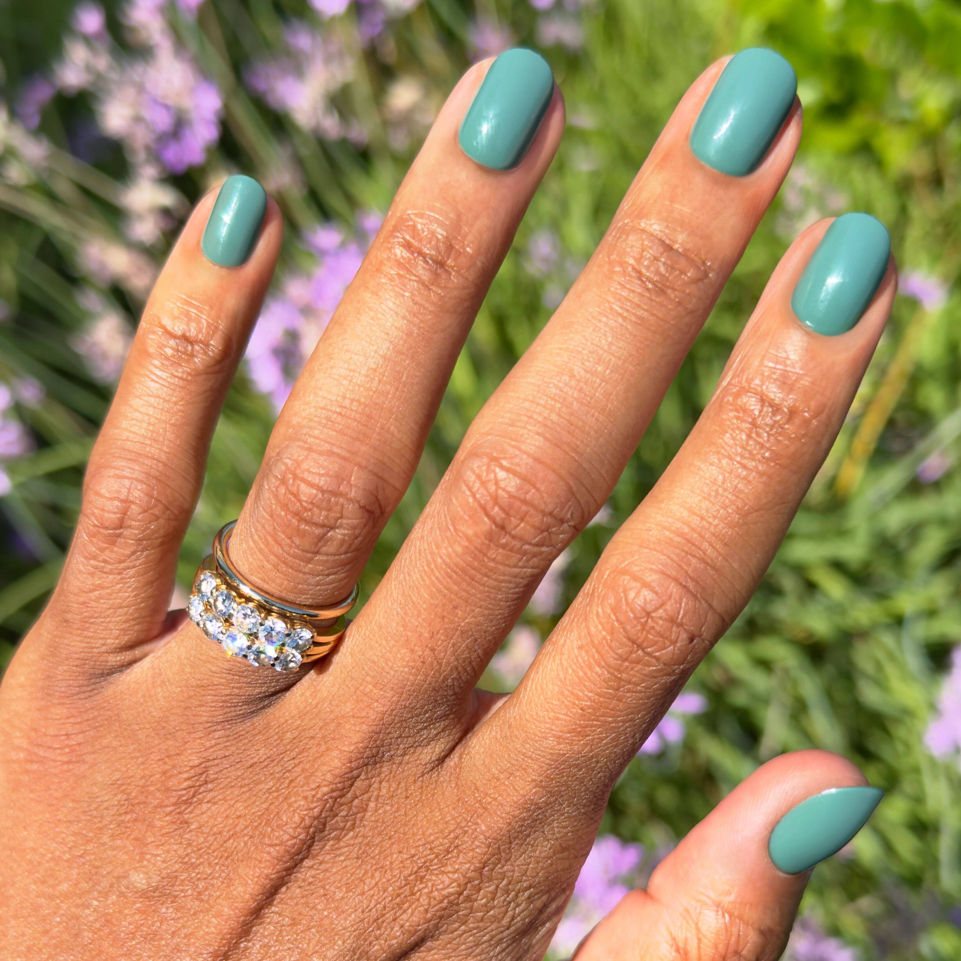Still Life of Flowers - Tab Press-On | Extra Short | Round mossy green false nails for easy at-home mani by Olive and June
