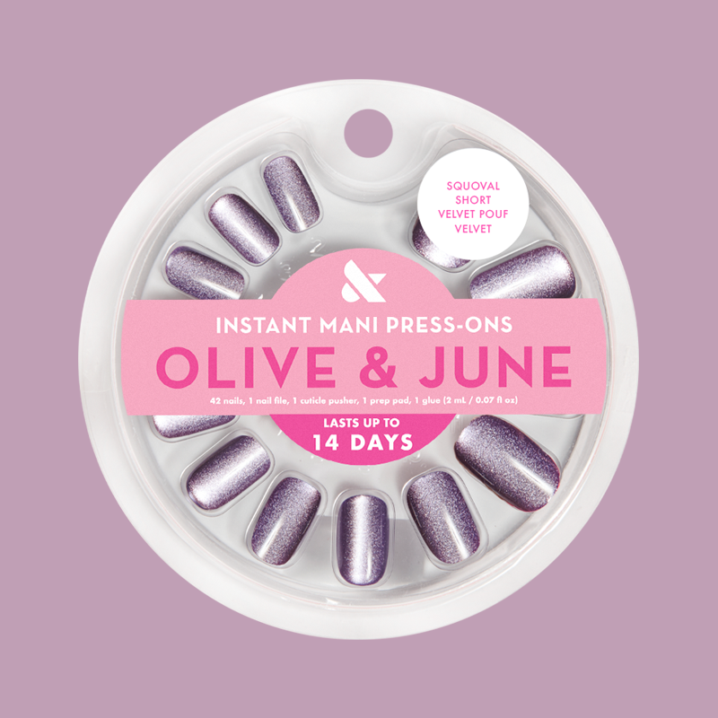 Velvet Pouf Velvet - Press-On | Short | Squoval dark purple nails with velvet magnetic finish for easy at home manicure