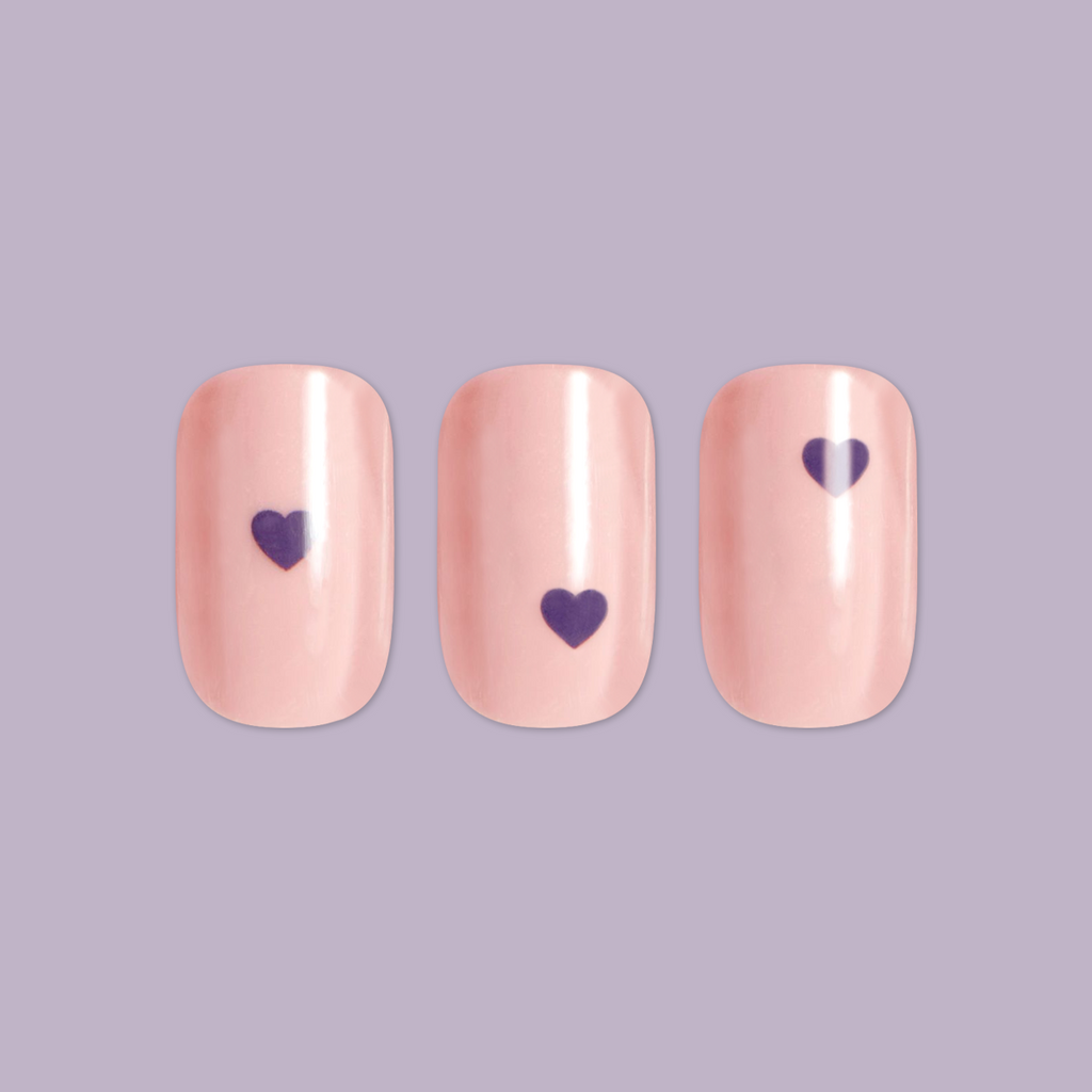 Vampy Heart | Squoval | Short press-on nails with nude pink base and small dark heart for a quick mani by Olive and June
