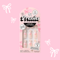 Wrapped in Pink - Pressies | Short Medium | Round showing baby pink french mani with 3D pink bow press-on nails in packaging