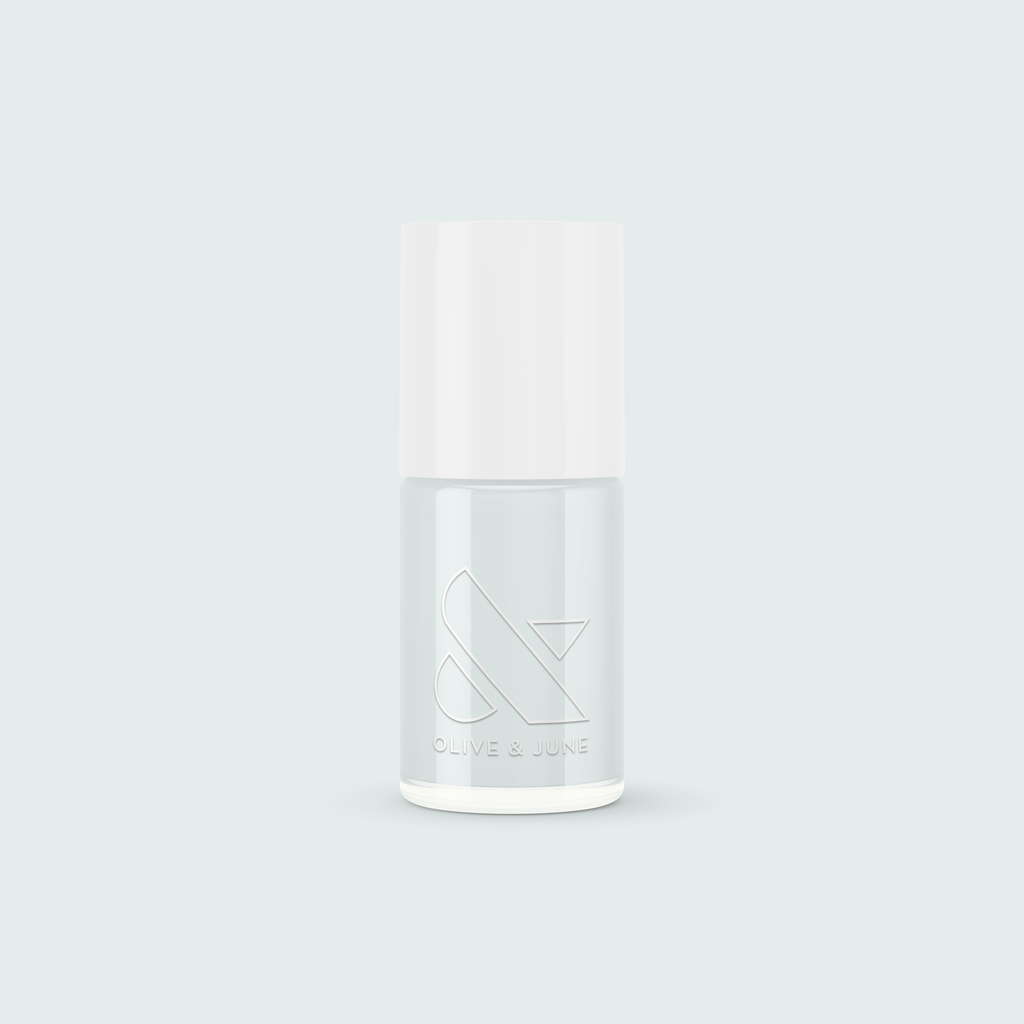 Olive and June Angelfish pale sky blue long-lasting gel polish bottle on a light background