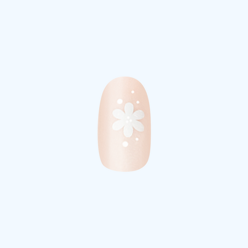 Daisy Dance - Press-On | Short | Round showing single neutral beige nail with white daisy design for easy at-home mani
