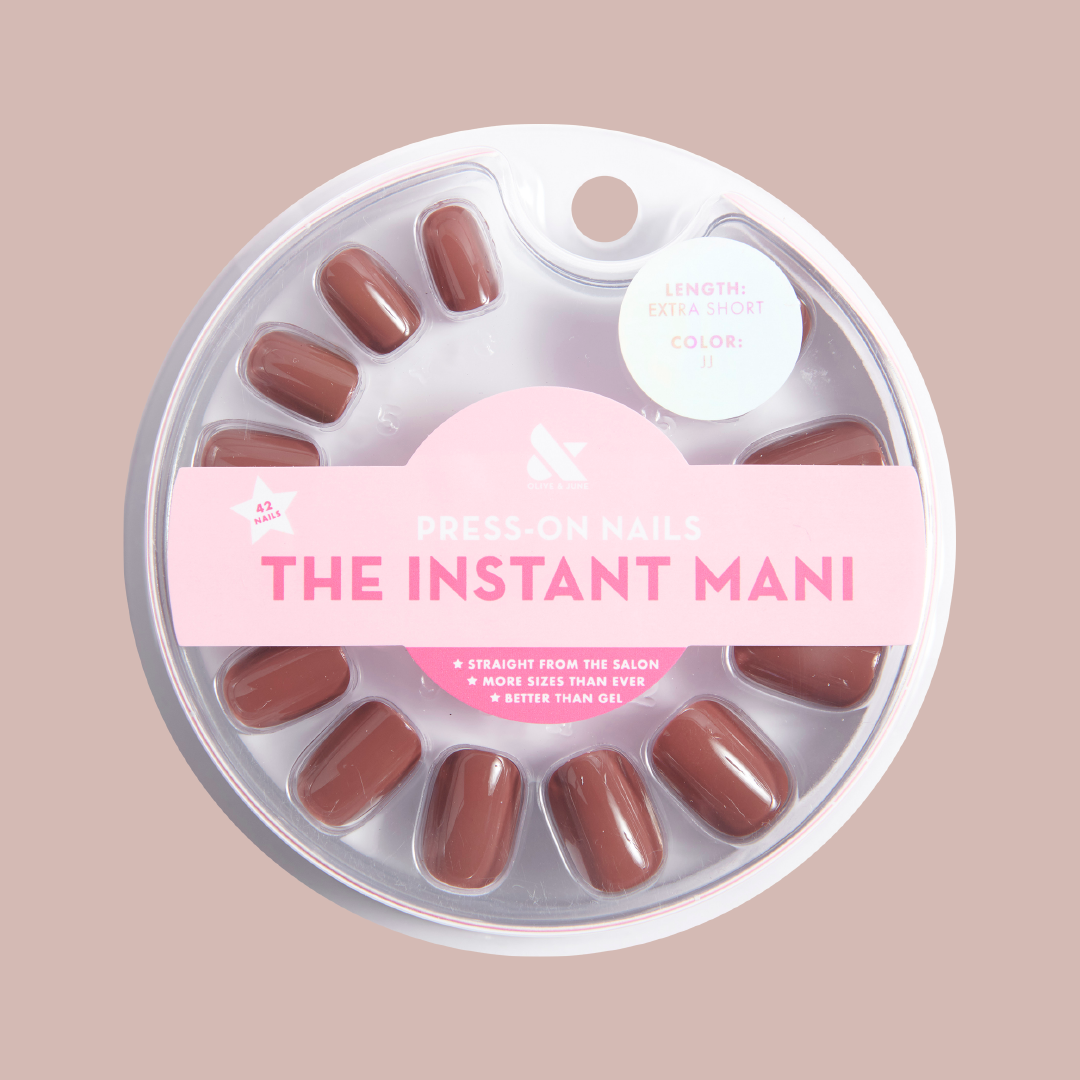 JJ | Squoval | Extra Short press-on nails in cozy cinnamon brown for a quick and easy at-home manicure by Olive and June