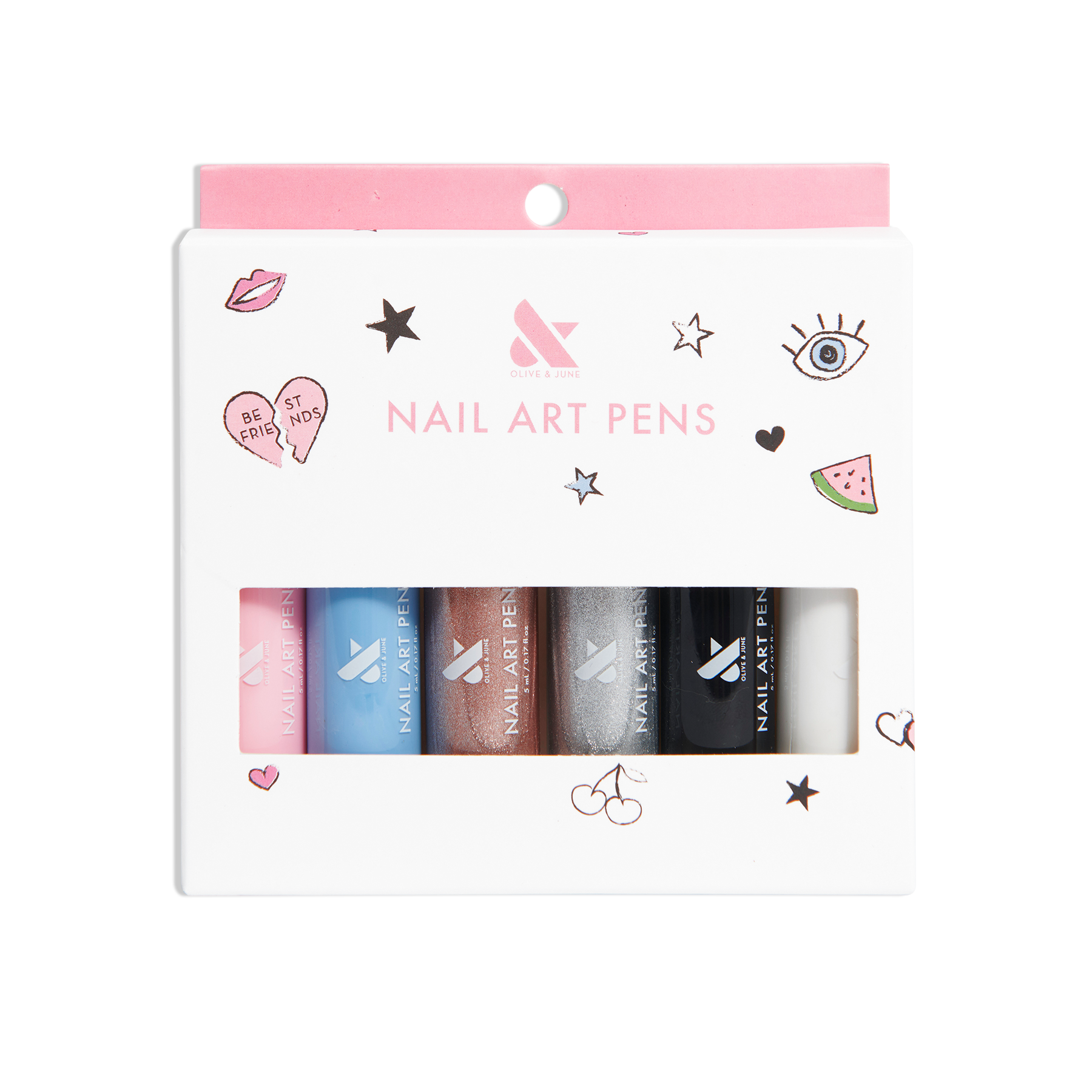 Nail Art Pens set by Olive and June with five colorful nail polish pens for detailed at-home mani designs