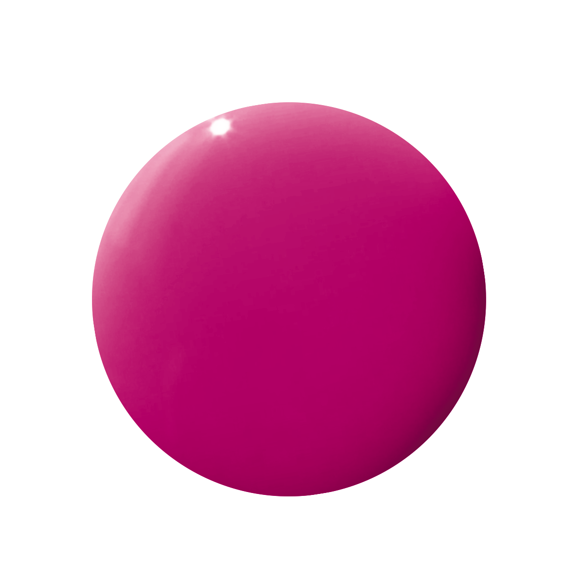 Glossy circular swatch of Wildest bold orchid magenta gel polish for vibrant quick dry manicures and pedis at home